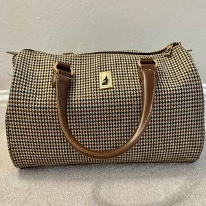 London Fog Houndstooth Weekender Duffle Tan Brown Plaid Checked Carry On Bag
